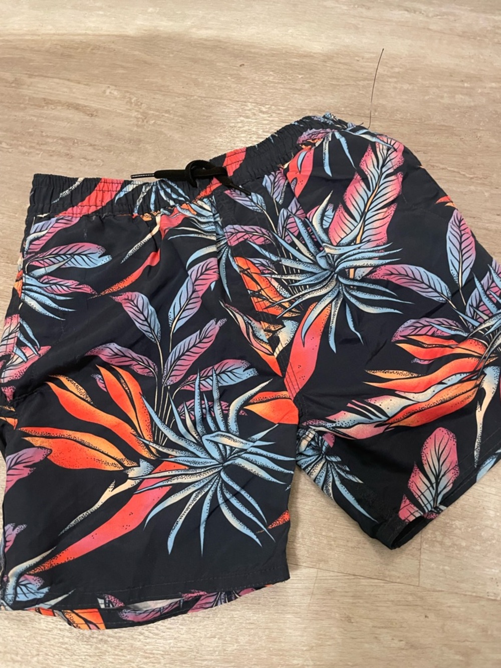 Boys Volcom Black Swim Board Shorts with Tropical Print Size 7